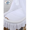 Babykorg Vagga med hjul och uppsättning textil Charlotte no 70202 med vit broderat Bäddset