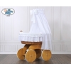 Babykorg Vagga med hjul och uppsättning textil Charlotte no 70202 med vit broderat Bäddset