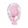Babynest & Spjälskydd Fläta 2 i 1 - vit-grå-rosa