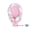 Babynest & Spjälskydd Fläta 2 i 1 - vit-grå-rosa
