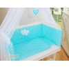 Bäddset / Sängkläder 6 stycken for bedside cot FABIO- hjärtan Vita Prickar på turquoise