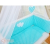 Bäddset / Sängkläder 6 stycken for bedside cot FABIO- hjärtan Vita Prickar på turquoise