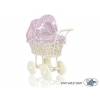 Beige Rotting Dockvagn med Bäddset - Rosa Blommor