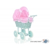 Dockvagn med bäddset mynta rotting med Bäddset - rosa rutigt