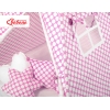 MEGA Tipitält SET: Tipi tält Lekmatta Kuddar och dekorfjädrar - rosa med Vita Prickar