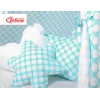 MEGA Tipitält SET: Tipi tält Lekmatta Kuddar och dekorfjädrar - turquoise med Vita Prickar