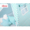 MEGA Tipitält SET: Tipi tält Lekmatta Kuddar och dekorfjädrar - turquoise med Vita Prickar