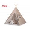 MEGA Tipitält uppsättning: Tipi tält Lekmatta Kuddar med dekorfjädrar Vita Prickar på brown/beige ränder