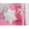 MEGA Tipitält uppsättning: Tipi tält Lekmatta Kuddar och dekorfjädrar- Grey checkered-rosa
