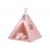 MEGA Tipitält uppsättning: Tipi tält Lekmatta Kuddar och dekorfjädrar - pastel rosa