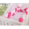 Spjälsängsskydd Fläta XXL- 360 cm vit-fuchsia-rosa