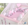 Spjälsängsskydd Fläta XXL- 360 cm vit-grå-rosa