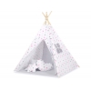 Tipi Lektält med lekmatta med dekorfjädrar Grå-rosa stjärnor/grå
