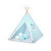 Tipi Lektält med lekmatta med dekorfjädrar turquoise med Vita Prickar
