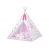 Tipi Lektält med lekmatta och dekorfjädrar- Black stjärnor/rosa
