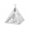 Tipi Lektält med lekmatta och dekorfjädrar -grey med Vita Prickar
