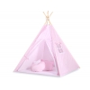 Tipi Lektält med lekmatta och dekorfjädrar- Vita Prickar på rosa