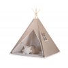 Tipi lektält och dekorfjädrar Vita Prickar på brown/beige ränder