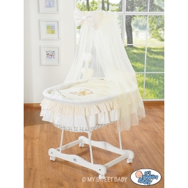 Babykorg med himmel Björn med rosett cream