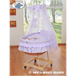 Babykorg med himmel Björn med rosett lila