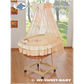Babykorg med himmel Björn med rosett peach