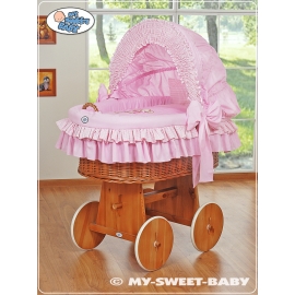 Babykorg med hjul Nallebjörn med rosett rosa