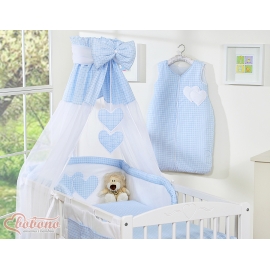 Babysäng Himmel till spjälsäng Chiffon Hjärtan blå rutig