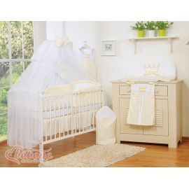 Bäddset / Baby Sängkläder 11 delar med stor myggnät Little Prince/Princess cream