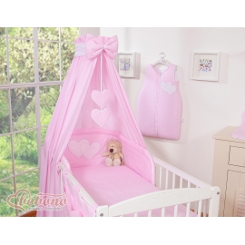 Bäddset Babysäng Sängkläder 5-delar med himmel hjärtan rosa ränder