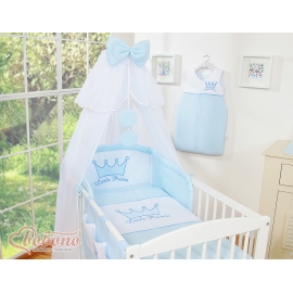 Bäddset till Babysäng 5 delar med stor myggnät Little Prince/Princess blå