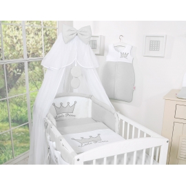 Bäddset / Sängkläder 5 delar med stor myggnät Little Prince/Princess grå