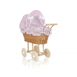 Dockvagn i rotting naturfärgad Bäddset Rosa Blommor