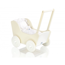 Dockvagn i trä Milla med bäddset Vit-Beige-754