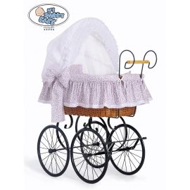 Exklusiv Gammaldags Babykorg med textil Jasmine - White - rosa with lace