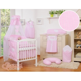 Himmel till spjälsäng Chiffon Hjärtan rosa ränder
