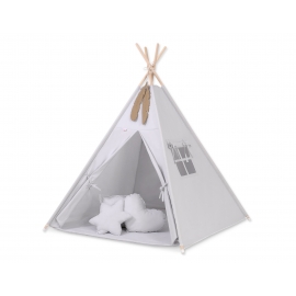 MEGA Tipitält uppsättning: Tipi tält Lekmatta Kuddar och dekorfjädrar - grå