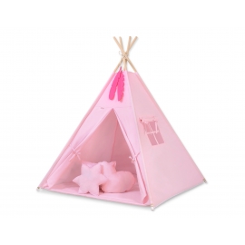 MEGA Tipitält uppsättning: Tipi tält Lekmatta Kuddar och dekorfjädrar- rosa