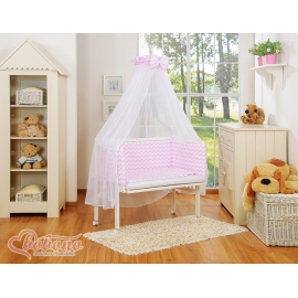 Spjälsäng bedside Sidosäng med madrass med sängkläder Basic chevron rosa