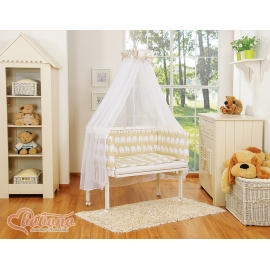 Spjälsäng bedside Sidosäng med madrass med sängkläder Basic Elefanter beige
