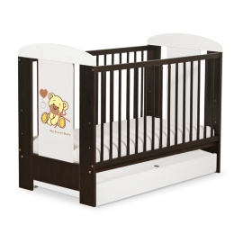 Spjälsäng 120x60cm Nallebjörn med rosett cream med lådor STANDARD