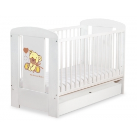 Spjälsäng 120x60cm Nallebjörn med rosett cream med lådor STANDARD