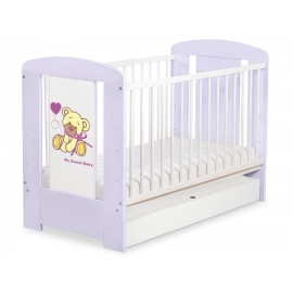 Spjälsäng 120x60cm Nallebjörn med rosett lilac med lådor STANDARD