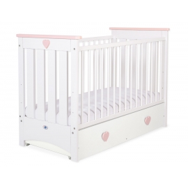 Spjälsäng 120x60cm vit/powder rosa med lådor MAXI