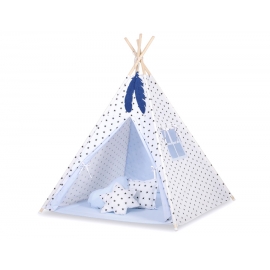 Tipi Lektält med lekmatta med dekorfjädrar Black stjärnor/blå