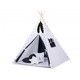 Tipi Lektält med lekmatta med dekorfjädrar Black stjärnor/black