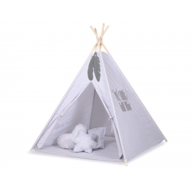Tipi Lektält med lekmatta med dekorfjädrar grå blommor