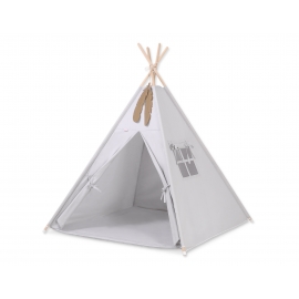 Tipi Lektält med lekmatta och dekorfjädrar-grå