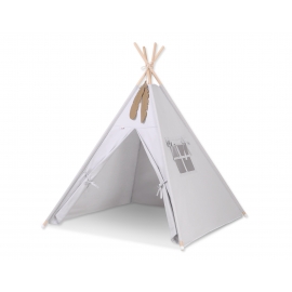 Tipi lektält och dekorfjädrar grå