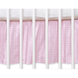 Volang / sängkappa till Babysäng 120x60cm- hjärtan rosa rutig