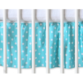 Volang / sängkappa till Babysäng 140x70cm- hjärtan Vita Prickar på turquoise
